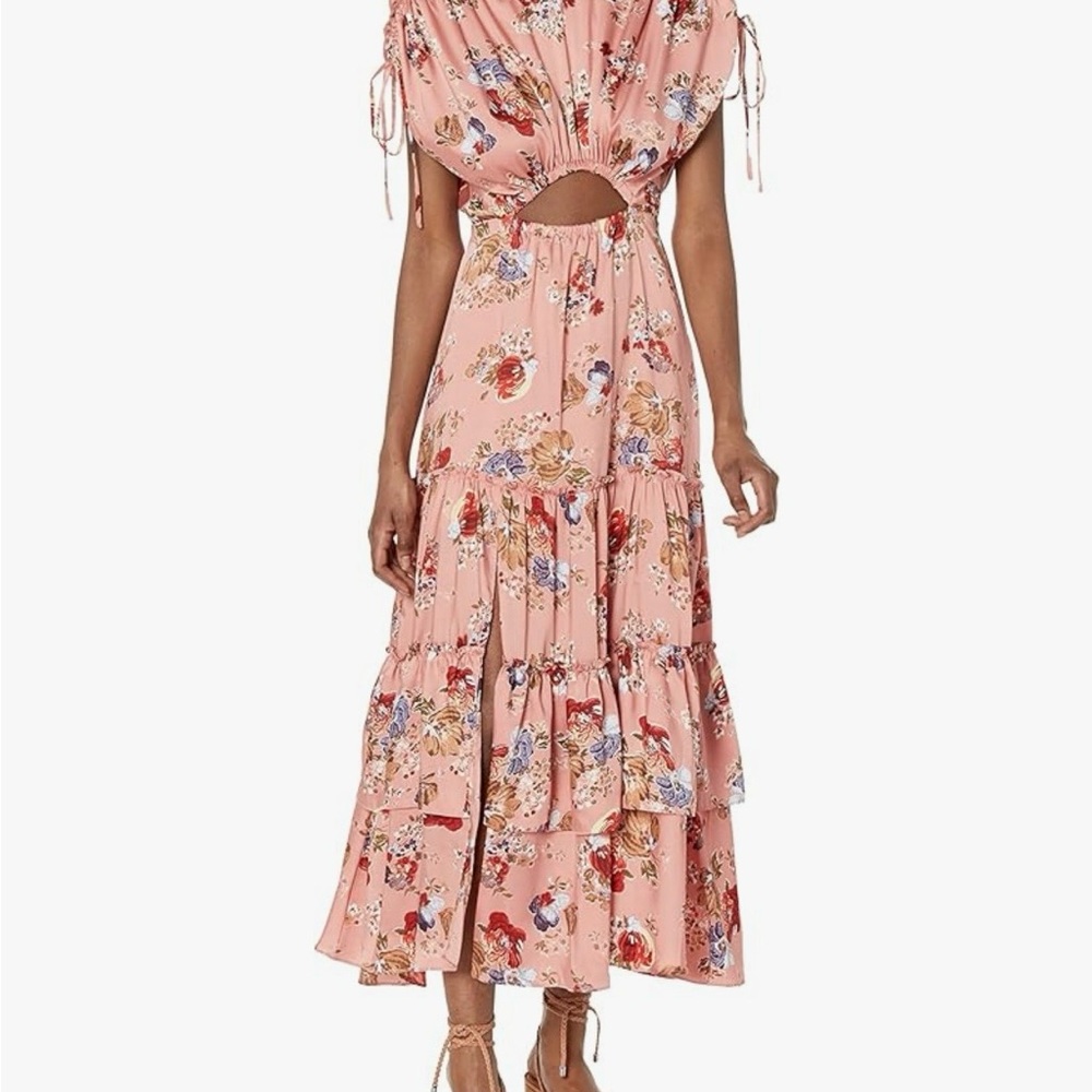 Cinq à Sept Floral Cutout Midi Dress in Pink